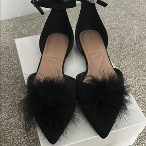 BCBGeneration Black Flats with Feather Embellishments - NEW